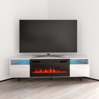Meble Furniture Corner TV Stand for TVs up to 70" w/ Electric Fireplace Included Wood in Black | 18.7 H x 63 W x 15.5 D in | Wayfair