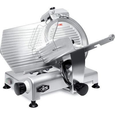 KWS KitchenWare Station KWS Commercial 420W Electric Meat Slicer 12-Inch Stainless Blade, Frozen Meat/Cheese/Food Slicer, Stainless Steel in Gray