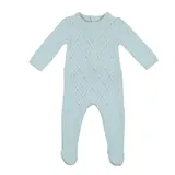 Maniere Kids Chunky Cable Knit Cotton Footie, Baby Blue, 9 Months