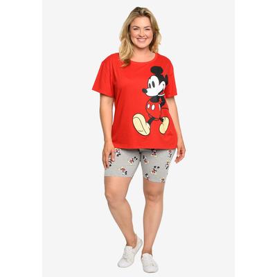 Plus Size Women's Mickey Mouse T-Shirt & Bike Shorts 2-Piece Set Disney Red Gray by Disney in Red (Size 2X (18-20))