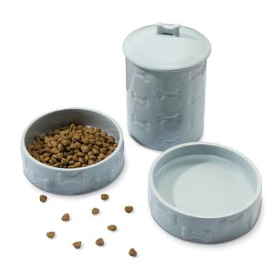 3 Piece Set Treat Jar And Pet Bowls Pet by Park Life Designs in Blue (Size LARGE)