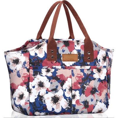 East Urban Home Fashionable Tote Reusable Insulated Lunch Bag Cooler Box w/ Pockets For Woman Man Work Shopping Or Travel in Blue/Red/White | Wayfair