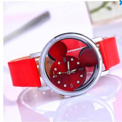 Disney Accessories | Beautiful Girls Watch + Cartoon Mickey Bracelet/Double-Sided Hollow Cartoon | Color: Red/Silver | Size: Os
