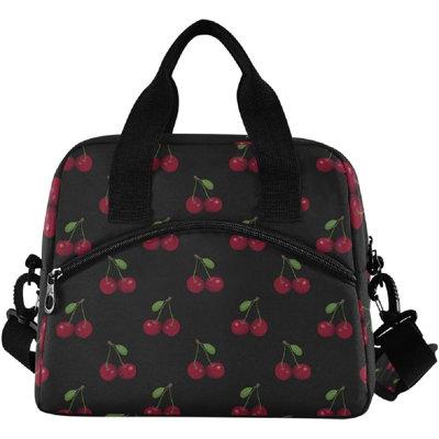 East Urban Home Cherry Fruit Lunch Bag in Black/Green/Red | 9.5 H x 11.4 W x 7.1 D in | Wayfair 0473FBDC4B214FAE99D4AC33542A6D63