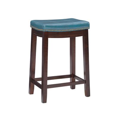 Claridge Faux Leather Upholsterd Seat Bar Stool by Linon Home Décor in Blue