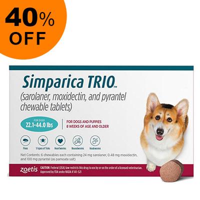 Simparica Trio For Dogs 22.1-44 Lbs (Teal) 6 Chews