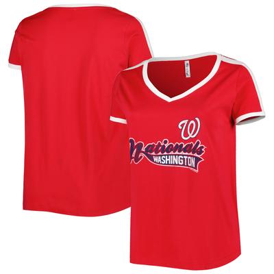 Women's Soft as a Grape Red Washington Nationals Plus Size V-Neck T-Shirt