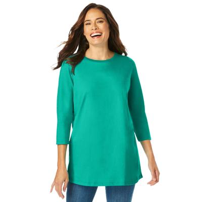 Plus Size Women's Perfect Three-Quarter Sleeve Crewneck Tee by Woman Within in Pretty Jade (Size 2X)