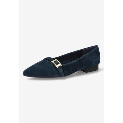 Extra Wide Width Women's Evanna Flats by Bella Vita in Navy Suede Leather (Size 7 1/2 WW)