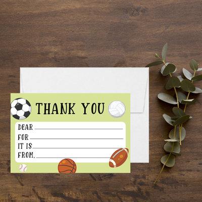 Koyal Wholesale Fill In The Blank Thank You Cards - 20 Cards Including Envelopes Sports Theme, For Party Guests in Green/White | Wayfair A3PP08161