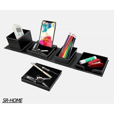 SR-HOME Desk Organizer Office Supplies Multi-Functional Stationery Storage w/ Pen Pencil Holder Phone Stand Sticky Note Tray Paperclip Storage Caddy Desk Or Faux | Wayfair