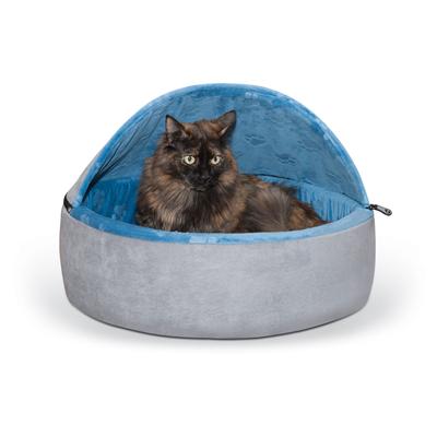 Self-Warming Hooded Kitty Cat Bed by K&H Pet Products in Blue Gray (Size LARGE)