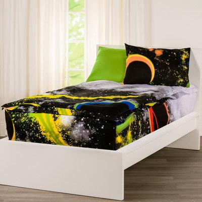 East Urban Home Inston Beyond the Galaxy Bunkie Deluxe All-In-One Zipper Bedding Set /Polyfill/Microfiber in Black/Green/Orange | Twin | Wayfair