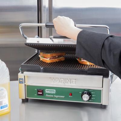 Waring WPG250B Panini Supremo Grooved Top & Bottom Panini Sandwich Grill - 14 1/2" x 11" Cooking Surface - 208V, 2808W