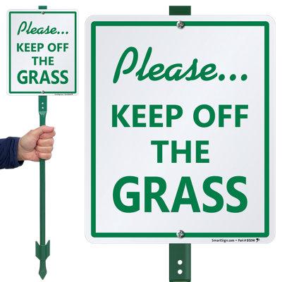 SmartSign Please Keep off Grass Sign & Stake Kit Aluminum in Gray/Green/White | 36 H x 10 W x 2 D in | Wayfair K-7351
