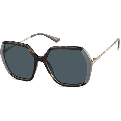 Zenni Women's Oversized Geometric Rx Sunglasses Brown Mixed Full Rim Frame
