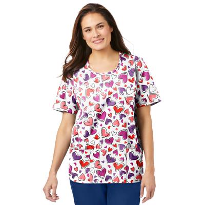 Plus Size Women's Scoopneck Scrub Top by Comfort Choice in White Heart (Size L)