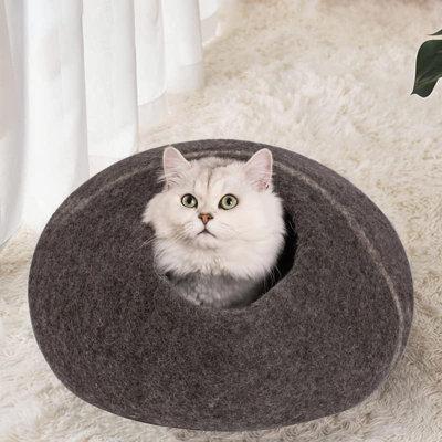 Tucker Murphy Pet™ Handmade Premium Felt Wool Medium Cat Cave Bed, Black+ Gray Wool in Brown | 11.8 H x 17.72 W x 17.72 D in | Wayfair