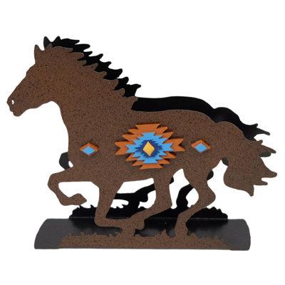 Union Rustic Metal Pecos Southwestern Tribal Horse Freestanding Napkin Holder Metal in Blue/Brown/Yellow | 5.4 H x 6.5 W x 1.5 D in | Wayfair