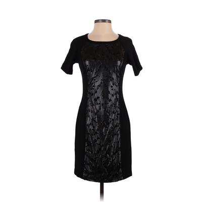 Laundry by Shelli Segal Cocktail Dress - Shift Crew Neck Short Sleeve: Black Jacquard Dresses - Women's Size 0