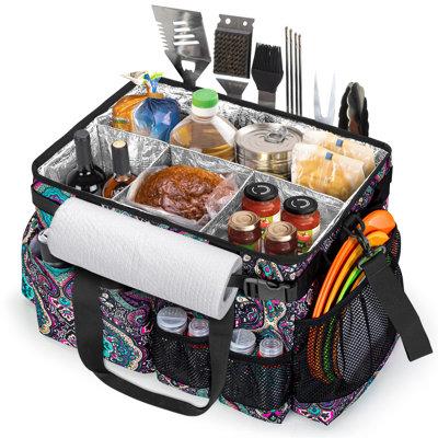 Bungalow Rose Large BBQ Utensil Holder w/ Paper Towel Holder, Collapsible Picnic Bag Organizer in Black | 11 H x 15.8 W x 10.5 D in | Wayfair