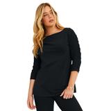 Plus Size Women's Ruched-Sleeve Tee by June+Vie in Black (Size 18/20)