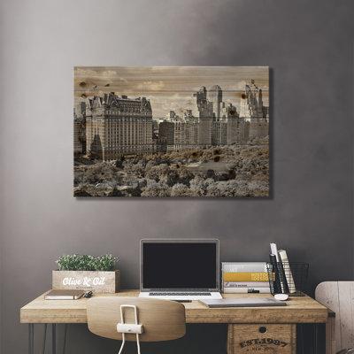 Wildon Home® 1950s Skyline of New York City Manhattan 57Th Street Along Central Park Plaza Hotel by Vintage Images | 26 H x 40 W x 1.5 D in | Wayfair
