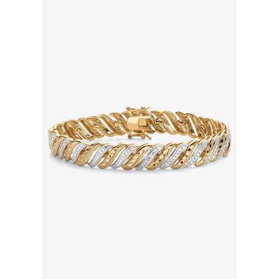 Women's Diamond-Cut Diamond Accent 18K Gold-Plated Two-Tone S-Link Bracelet 7.5  by PalmBeach Jewelry in Gold