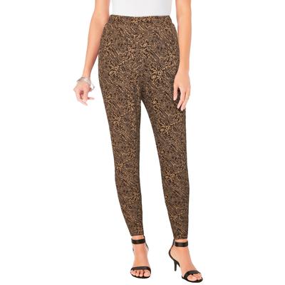 Plus Size Women's Ankle-Length Essential Stretch Legging by Roaman's in Chocolate Sketch Floral (Size 4X) Activewear Workout Yoga Pants
