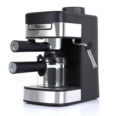 Sboly Coffee Maker Steam Espresso Machine w/ Milk Frother, New 1-4 Cup Expresso Metal in Black | 8.66 H x 5.35 W x 12 D in | Wayfair