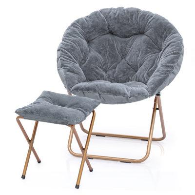 Accent Chair - Mercer41 Marqueen Folding Saucer Chairs w/ Ottoman, Portable Moon Chair Accent Chair w/ Footrest | 32.5 H x 33 W x 26.5 D in | Wayfair