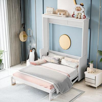 Wildon Home® Amalbergas Queen Murphy Bed w/ a Shelf Wood in White | 86.9 H x 61 W x 85.8 D in | Wayfair 0B4E90D6880A4822AE668CECD9999A18