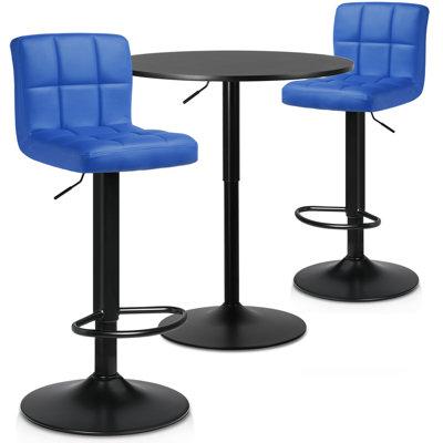 Ebern Designs Bar Dining & 2 Piece Chair Set, Round Adjustable Height Table & PU Leather Bar Stools Wood/Upholstered/Metal in Black | Wayfair