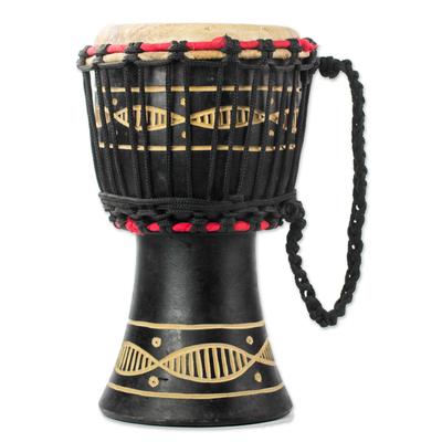 Musical Eights,'Wood Mini Djembe Drum with Wave Motifs from Ghana'