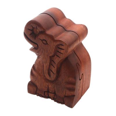 Wood puzzle box, 'Elephant Secret'