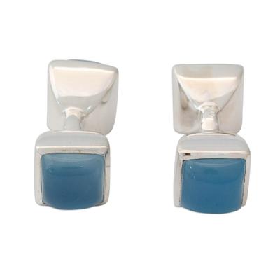 Sky Squared,'Men's Sterling Siver Cufflinks with Blue Chalcedony Gems'