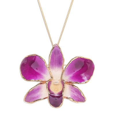 Orchid Magic in Purple,'Hand Crafted Orchid Petal Pendant Necklace and Brooch'