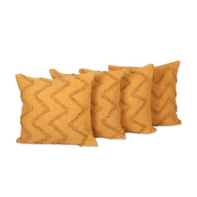 Marigold Path,'Embroidered Cushion Covers with Zigzag Motif (Set of 4)'