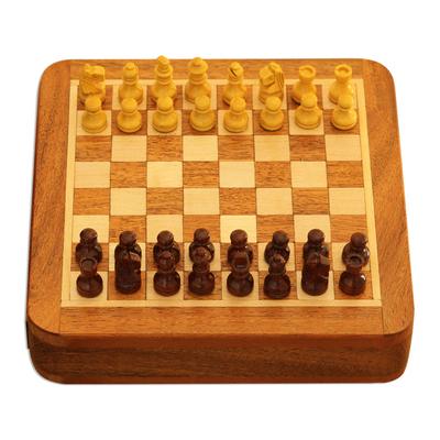 Traveling with Royalty,'Hand Carved Wood Mini Travel Chess Set'