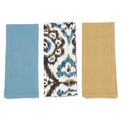 Ikat Caresses,'Set of Three Colorful Cotton Dish Towels Crafted in India'