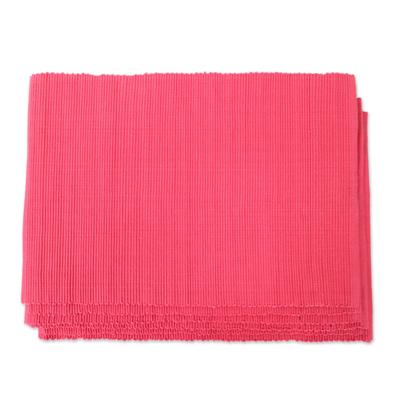 Raspberry Elegance,'Set of 6 Cotton Woven Placemats in Raspberry from India'