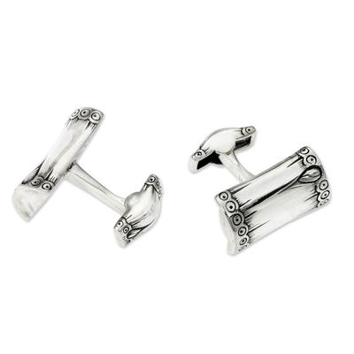 Men's sterling silver cufflinks, 'Tropical Bamboo'