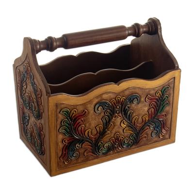 Colonial Colors,'Hand-Painted Mohena Wood And Leather Magazine Rack'