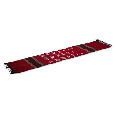 Red Maya Math,'Handwoven Red Cotton Table Runner with Maya Numbers'