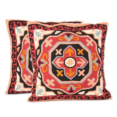 Modern Art,'Embroidered Handwoven Cotton Cushion Covers (Pair)'
