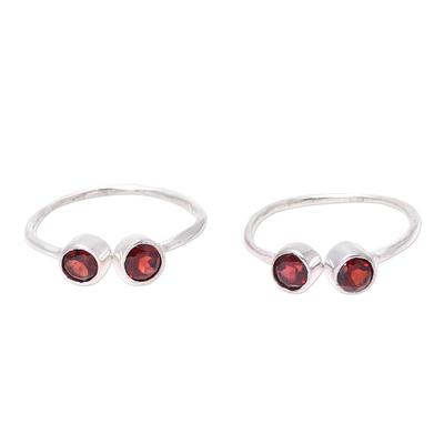 Twin Elegance,'Sparkling Garnet Toe Rings Crafted in India (Pair)'