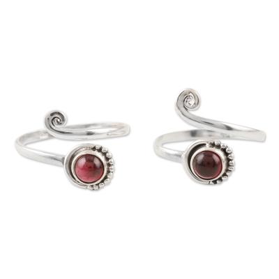 Gemstone Spiral in Red,'Garnet and Sterling Silver Toe Rings (Pair)'