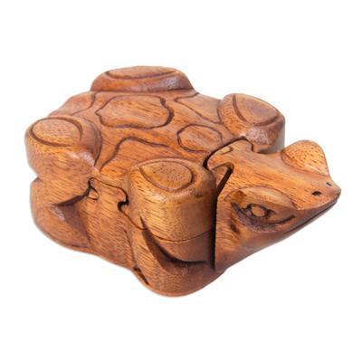 Wood puzzle box, 'Balinese Frog'