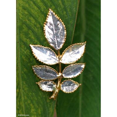 Silver Leaf,'Natural rose leaves brooch pin'