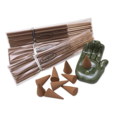 Green Palm,'Boxed Incense Gift Set with Ceramic Holder'